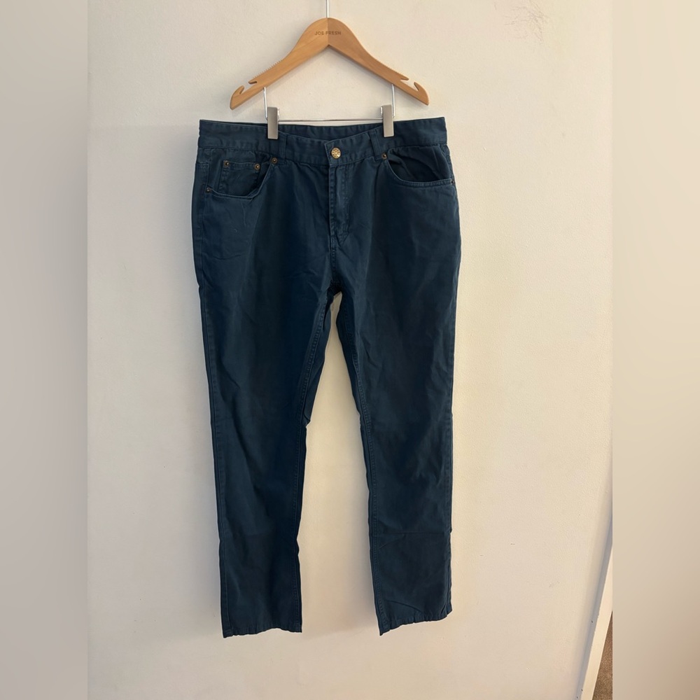 Frank & Oak - Slim Fit Straight Mens Navy Blue Chinos Pants, size 34W, 32L